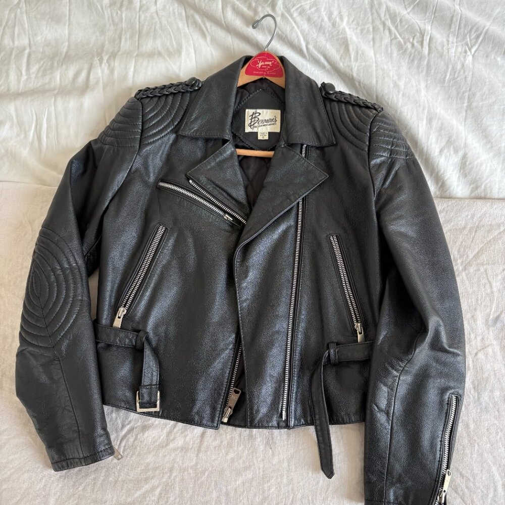 Vintage black leather moto jacket